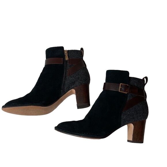 Clarks Cushion Plus “Spiced River” Two Tone Suede/Felt Heel Ankle Booties. Sz 9. - Picture 3 of 10